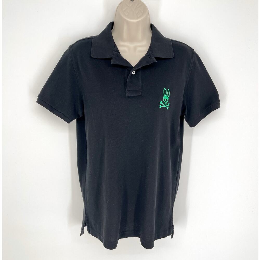 Psycho Bunny Robert Godley Black Polo Shirt Mens Sz Small Green Embroidered Logo